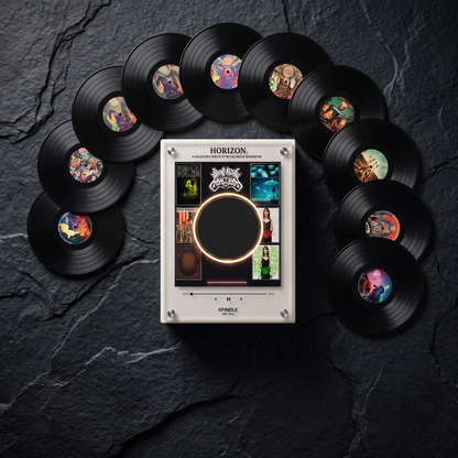 HORIZON display with nine album discs fanned around it